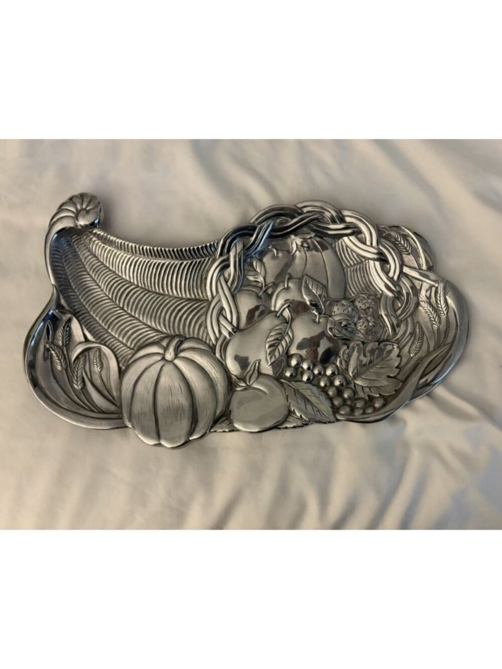 LENOX METAL THANKSGIVING HARVEST CORNUCOPIA LARGE SERVING TRAY DISH $60 8 X 16